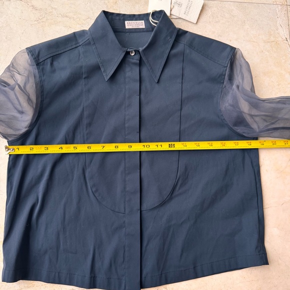 Brunello Cucinelli Navy Sheer Sleeve Blouse size XS - Picture 9 of 16